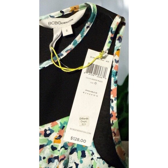 BCBGeneration Dress Size 0 Multicolor Sheer Back V-Neck Lined Whimsy Goth NWT - Picture 3 of 4